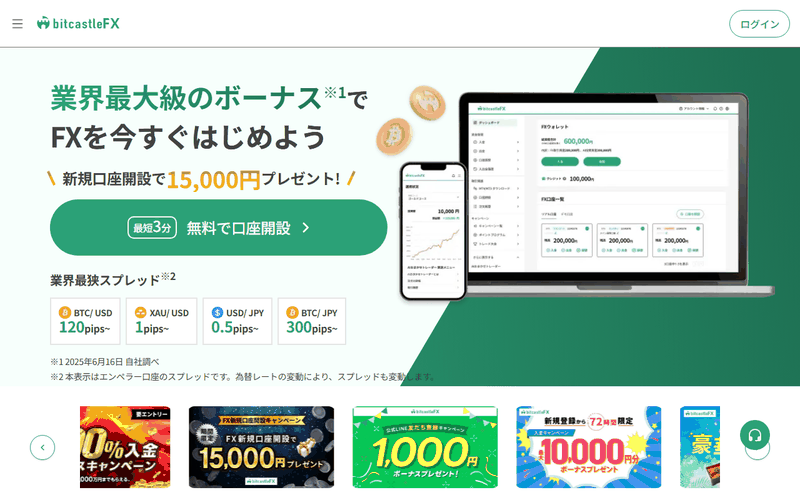 bitcastleFX公式サイトのトップページ